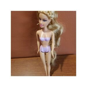 Mattel Mini Barbie Doll Blonde Lavender Molded Swimsuit 5" Pocket Fashion Toy